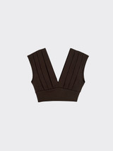 V-neck top with pleats brown