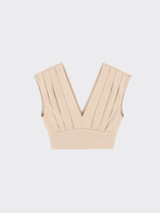 V-neck top with pleats beige