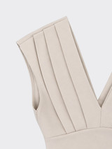 V-neck top with pleats beige