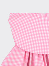 Gingham Bandeau top with ruching pink