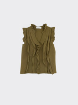 Sheer blouse with ruffles olive green