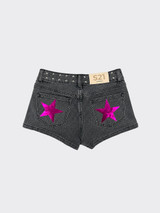 Low-rise micro shorts with studs and purple stars black