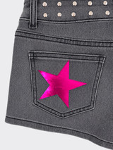 Low-rise micro shorts with studs and purple stars black