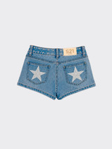 Low-rise micro shorts with studs and silver stars blue