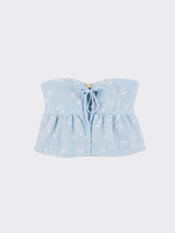 Blue embroidered bandeau tie top