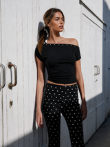 Boat neck t-shirt with studs black