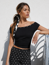 Boat neck t-shirt with studs black