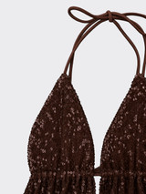 Sequined halter top brown