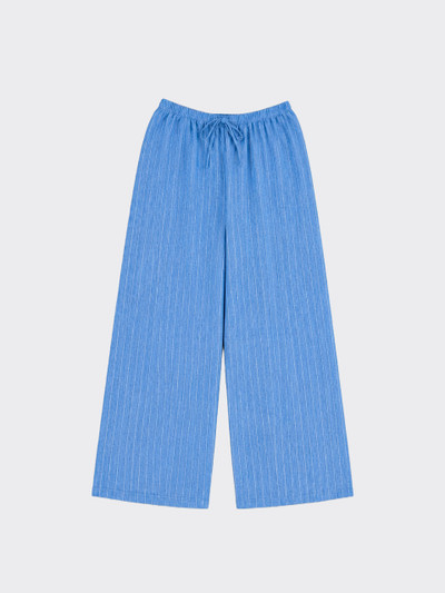 Linen-effect trousers with glitter stripes dark blue
