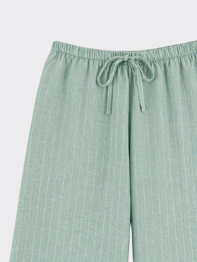 Linen-effect trousers with glitter stripes green