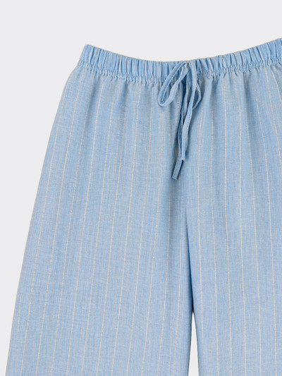 Linen-effect trousers with glitter stripes  light blue