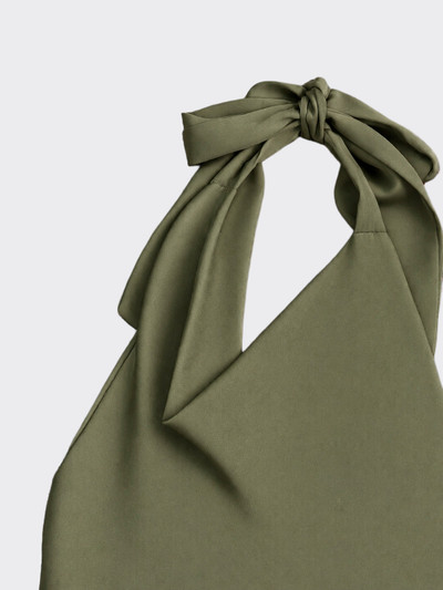 Satin halter top with tie at the back khaki