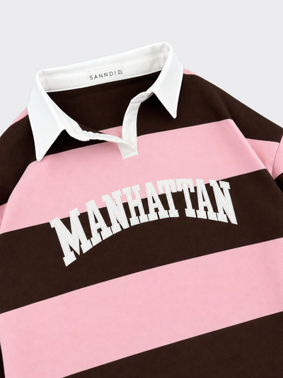 Pink embroidered striped sweatshirt