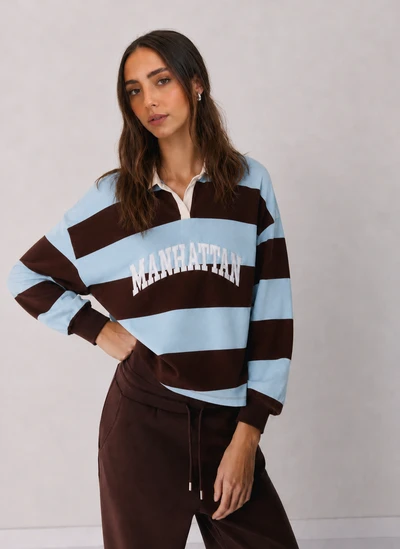 Light blue embroidered striped sweatshirt