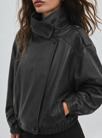 Oversized leather-effect biker jacket Black