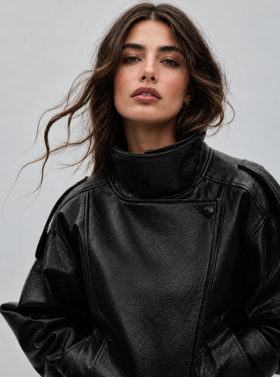 Oversized leather-effect biker jacket Black