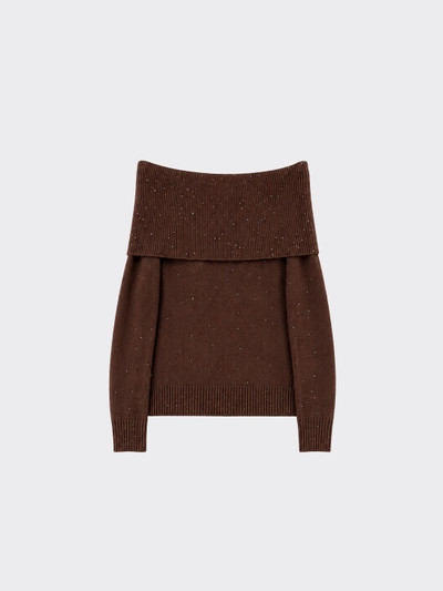 Off-the-shoulder sweater with glitter Brown