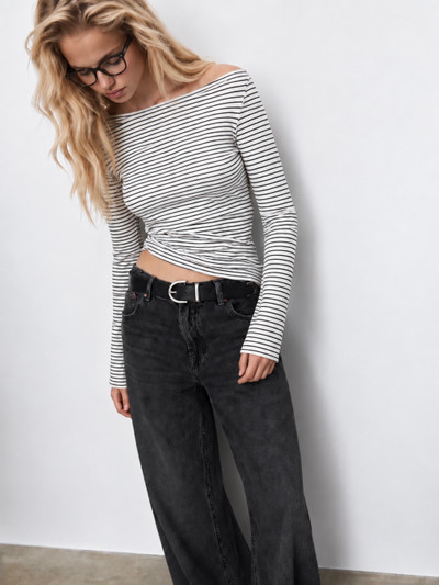 Striped boat neck t-shirt White and Black