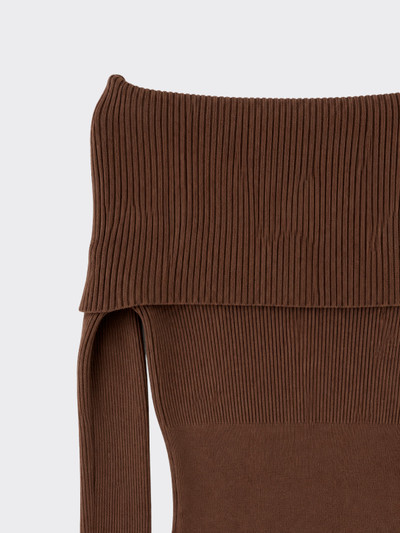 Crop Off-shoulder knit sweater Brown