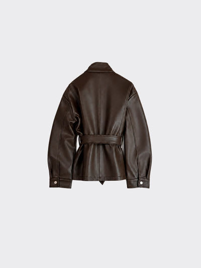 Double-sided high-neck jacket with belt and leather effect Brown