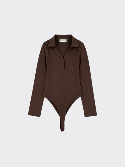Polo bodysuit with low neckline Brown