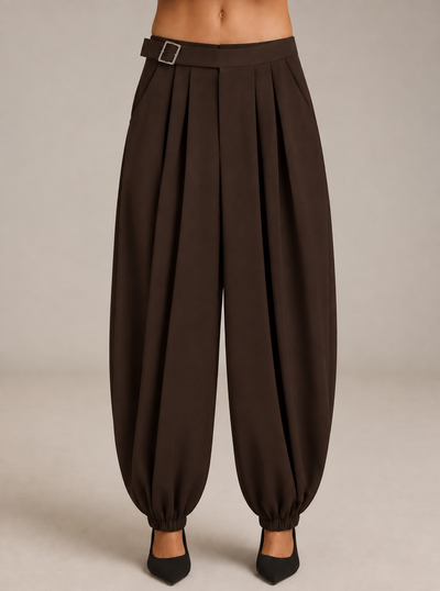 Harem trousers with buckle brown