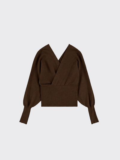 Long-sleeve halter top with a fitted waist brown