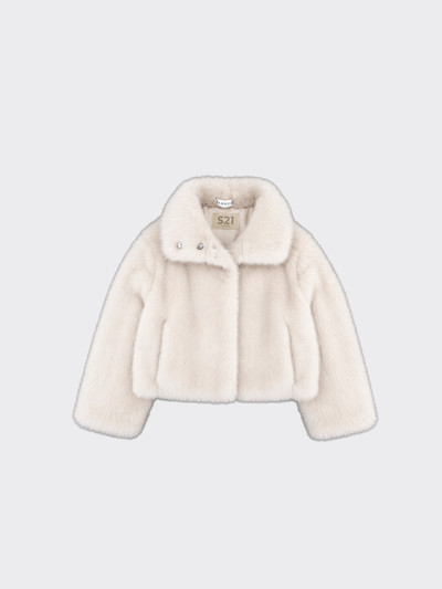 Faux-fur high-neck jacket beige