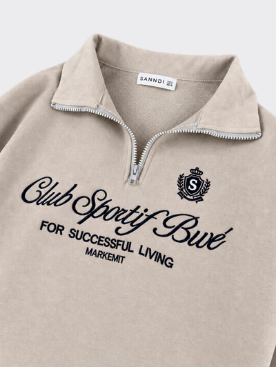 Graphic zip-neck sweatshirt beige