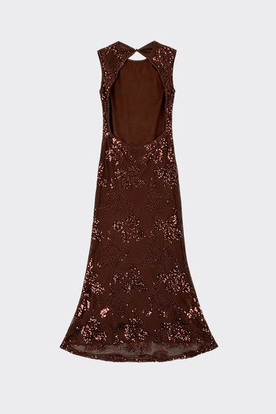 Sequin embroidered maxi dress brown