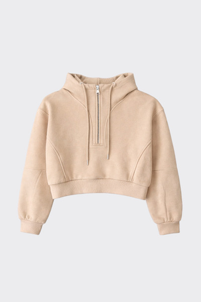 Cropped hoodie with zip beige