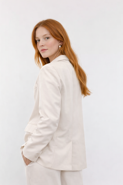 Tailored button blazer beige