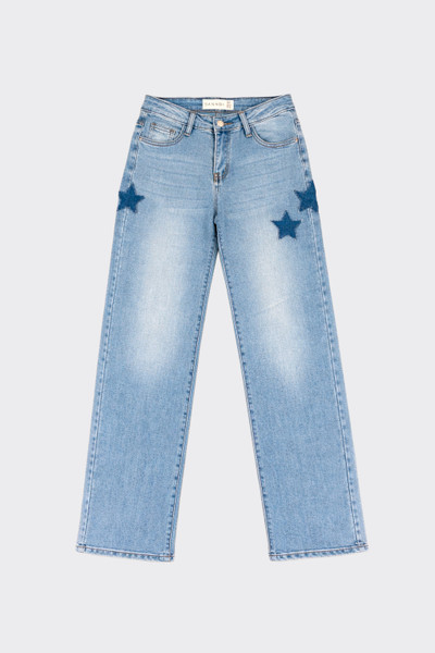 Mid-rise straight leg jeans with star appliqués