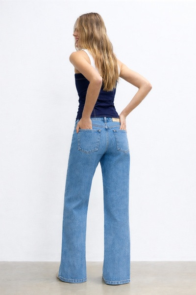 High-waist flared jeans with button front