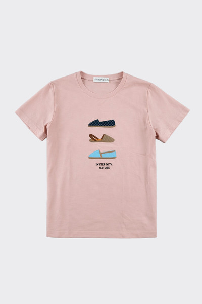 Printed short sleeve T-shirt with embroidery pink