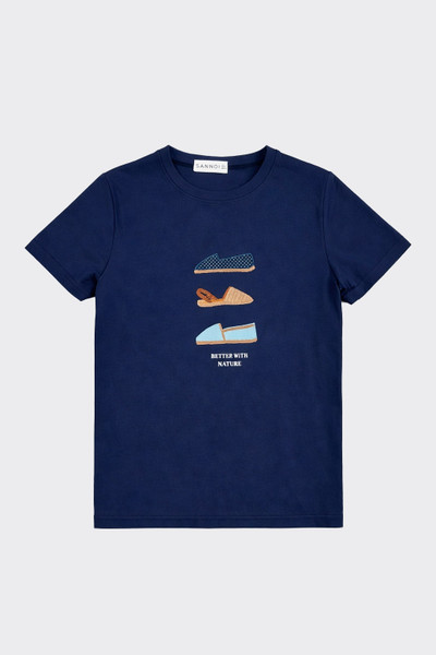 Printed short sleeve T-shirt with embroidery blue