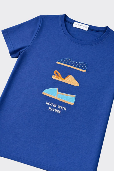 Printed short sleeve T-shirt with embroidery blue
