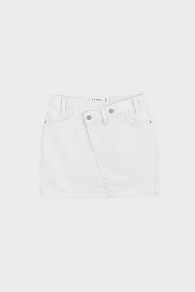 Asymmetric Denim Mini Skirt White