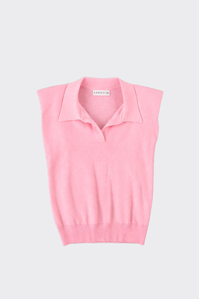 Sleeveless Knit Polo Top Pink