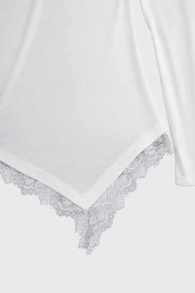 Asymmetric Lace-Trim Top White