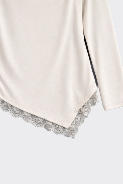 Asymmetric Lace-Trim Top Beige