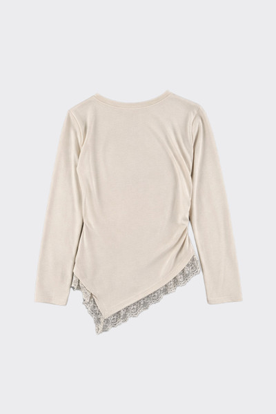 Asymmetric Lace-Trim Top Beige