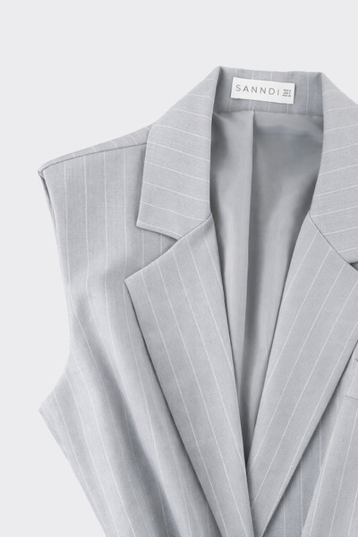 Pinstripe Sleeveless Blazer with Belt Grey
