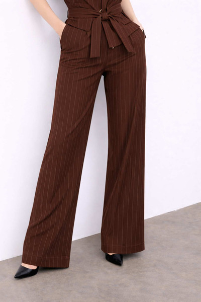 Pinstripe Wide-Leg Trousers Brown