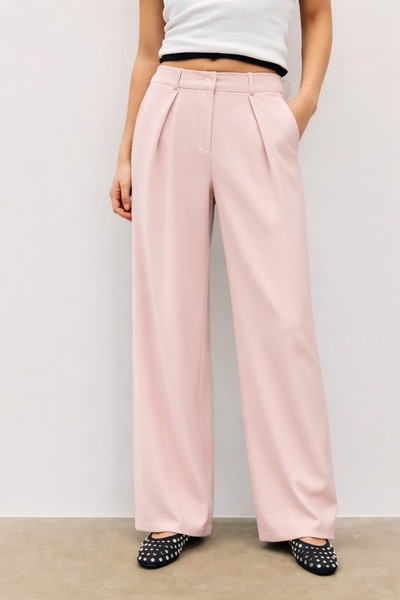 High-Waisted Pleated Wide-Leg Trousers Pink