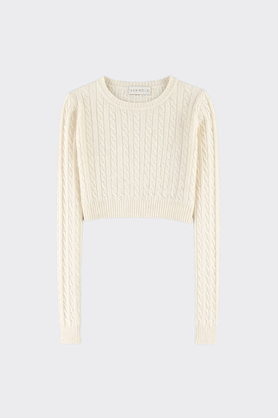 Cropped Cable Knit Sweater Beige