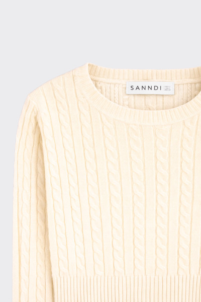 Cropped Cable Knit Sweater Beige