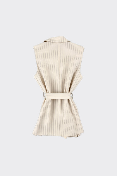 Pinstripe sleeveless blazer with belt beige