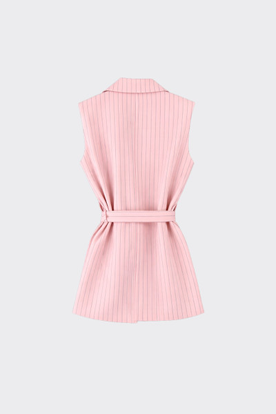 Pinstripe sleeveless blazer with belt pink