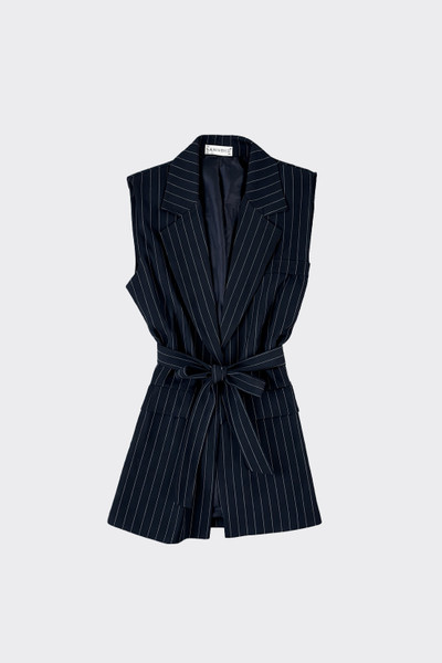 Pinstripe sleeveless blazer with belt blue